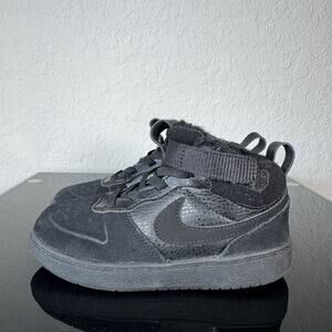 Nike Unisex Kid's Court Borough Mid 2 Boot Fur Sherpa , Black/Black, 9c Toddler